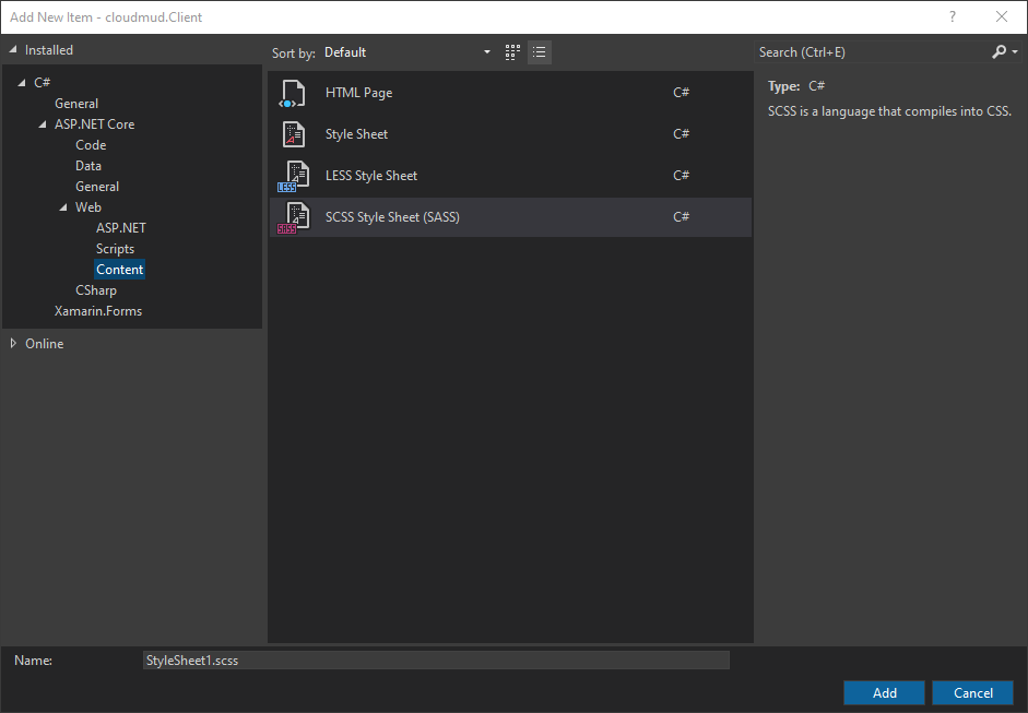 Adding an SCSS file to the project