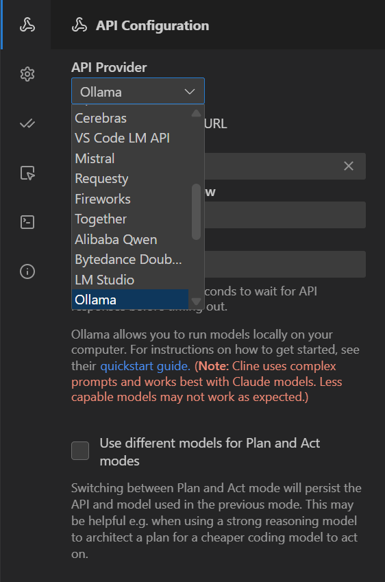 Cline model selection