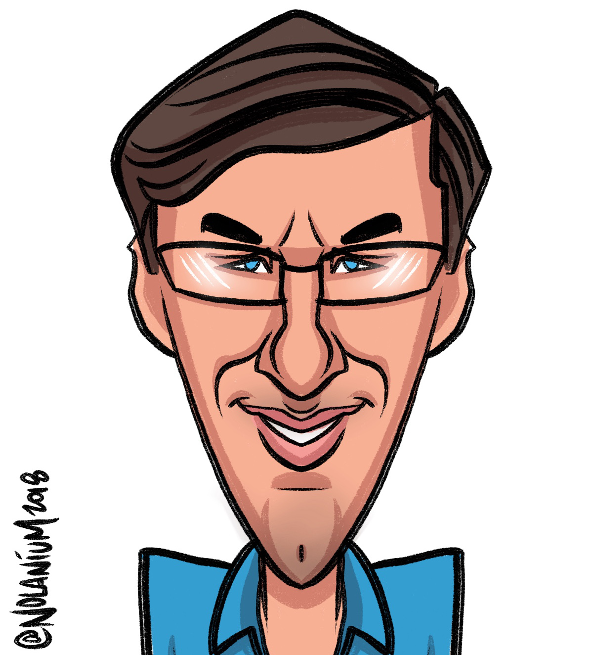 Cartoon portrait of Adrian Hall